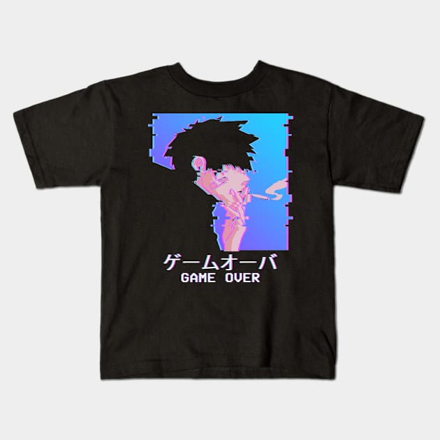 Emo Anime Boy Game Over Lofi Vaporwave Otaku Weeb Kids T-Shirt by Alex21